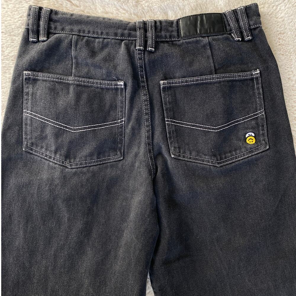 Lazy Oaf Faded Black White Contrast Stitch Happy Embroidered Denim Pants M Sz 34